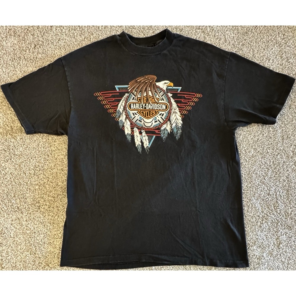 Vintage Harley Davidson T-Shirt Mens XL Black Dreamcatcher Eagle Glendale CA